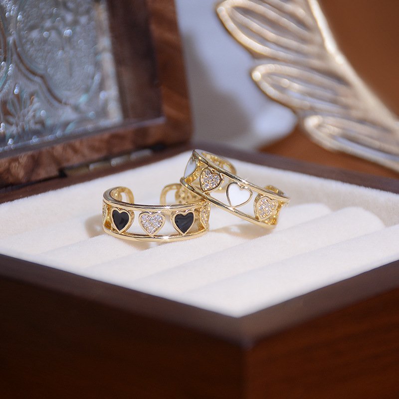 Double-Set Cubic Zirconia Open Heart Ring