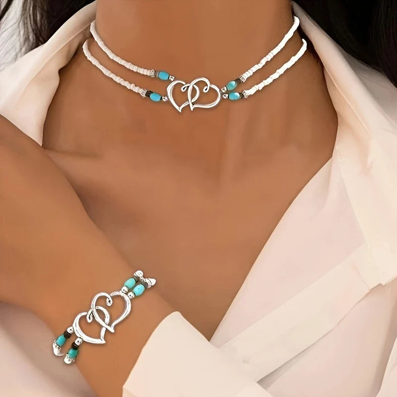 Silver-tone Heart Necklace and Bracelet Set