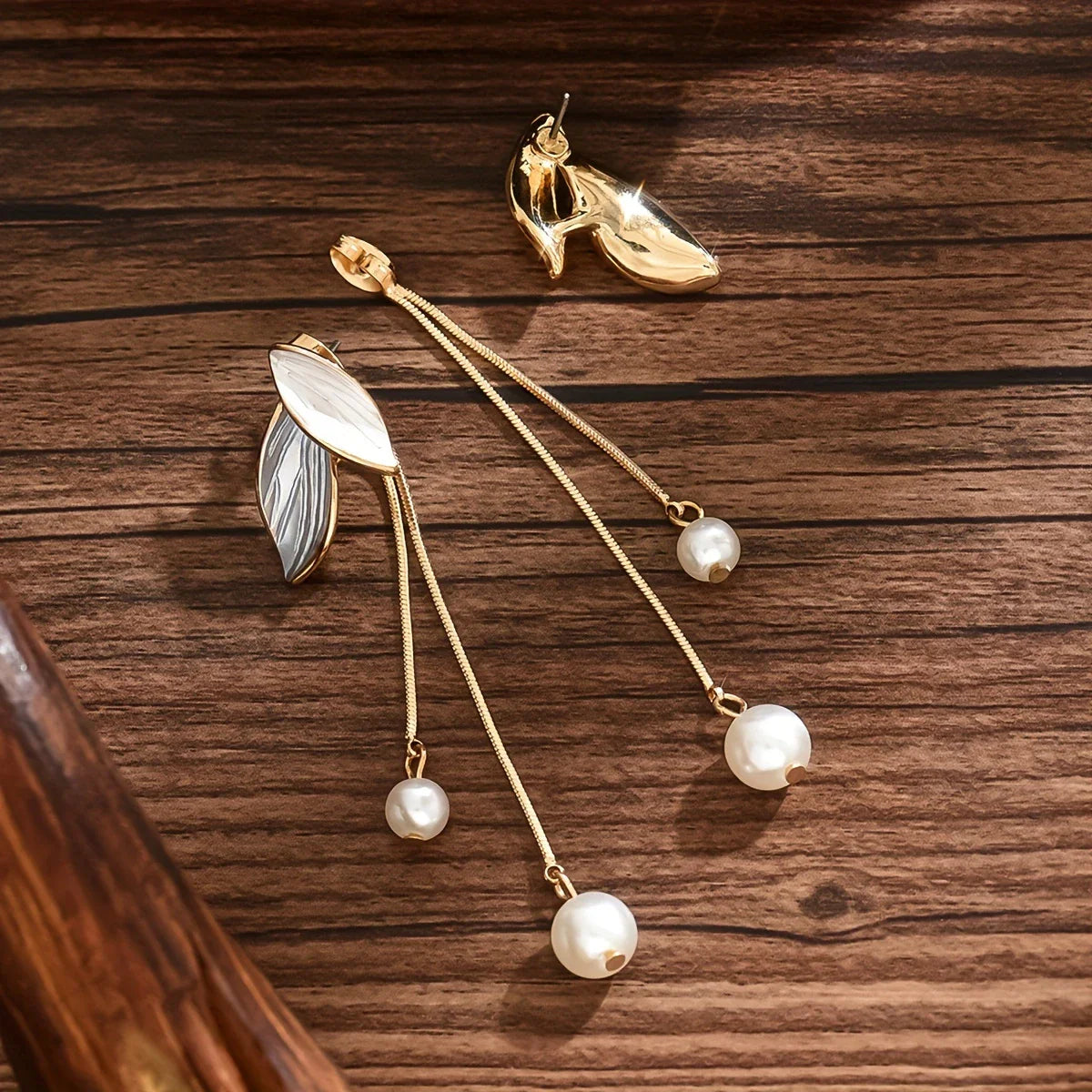 Elegant Leaf-Shaped and Bead Earrings