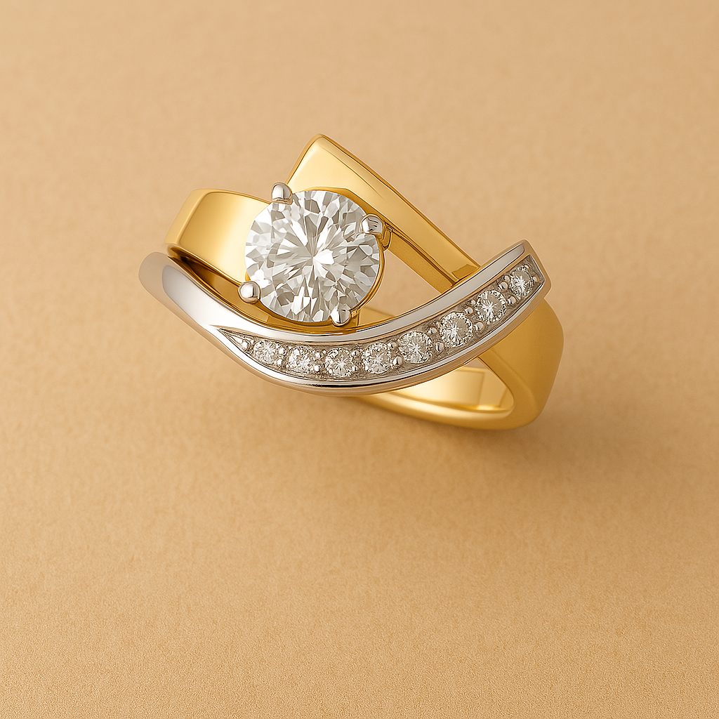 Vintage golden and cubic zirconia irregular Silver-tone and golden ring