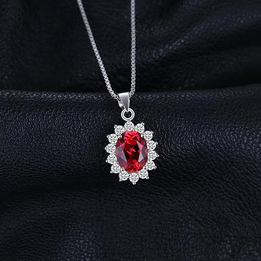 Classic Ruby Halo Necklace | White Gold-tone
