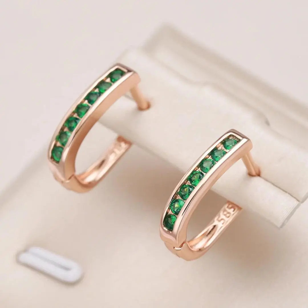 Emerald Sparkling Gold-tone Earrings