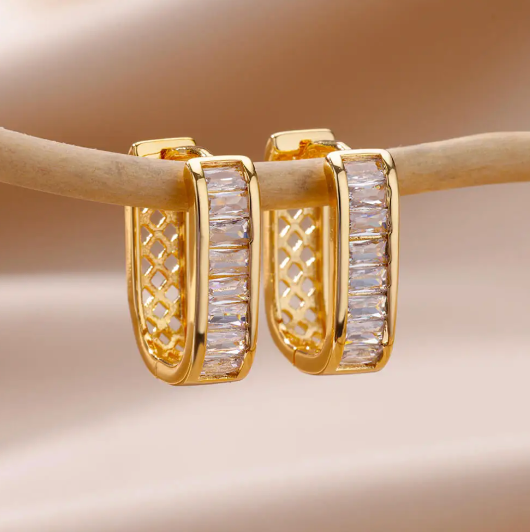 Gold-tone Classic White Crystal Hoop Earrings