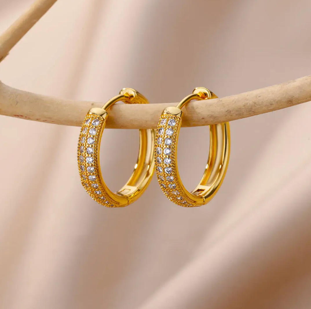 Gold-tone Circle Cubic Zirconia Hoop Earrings