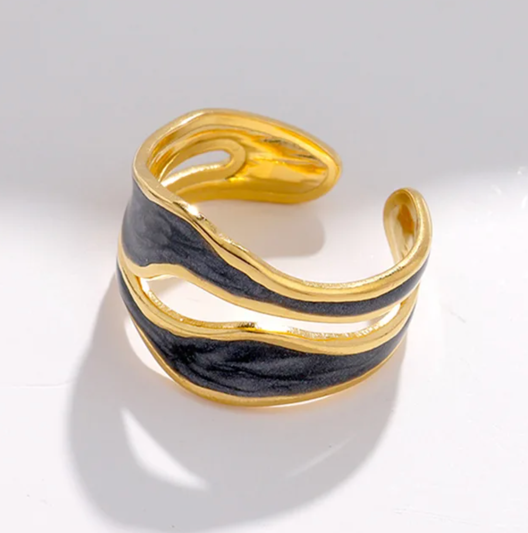 Gold-tone Ancient Black Ceramic Ring
