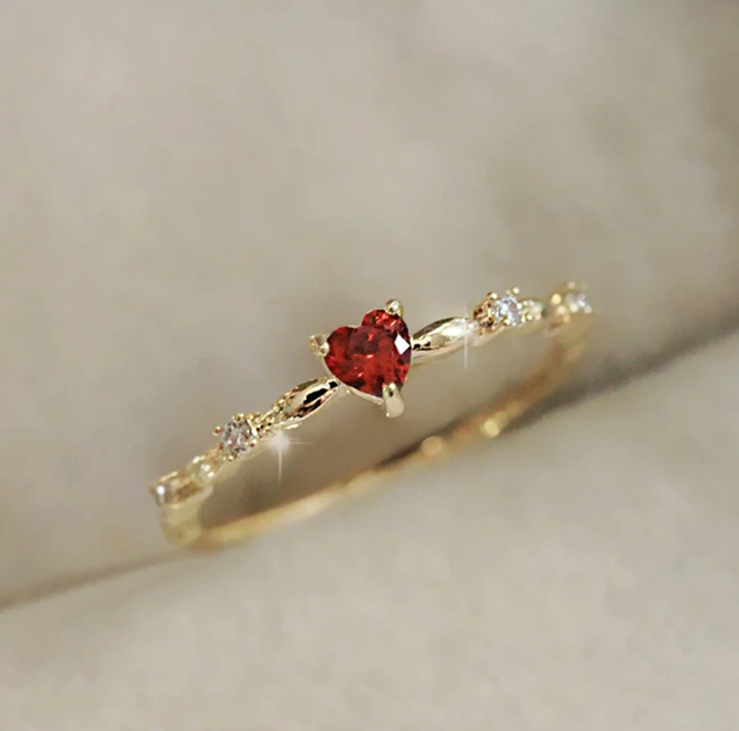 Gold-tone Love Ring with Red Heart