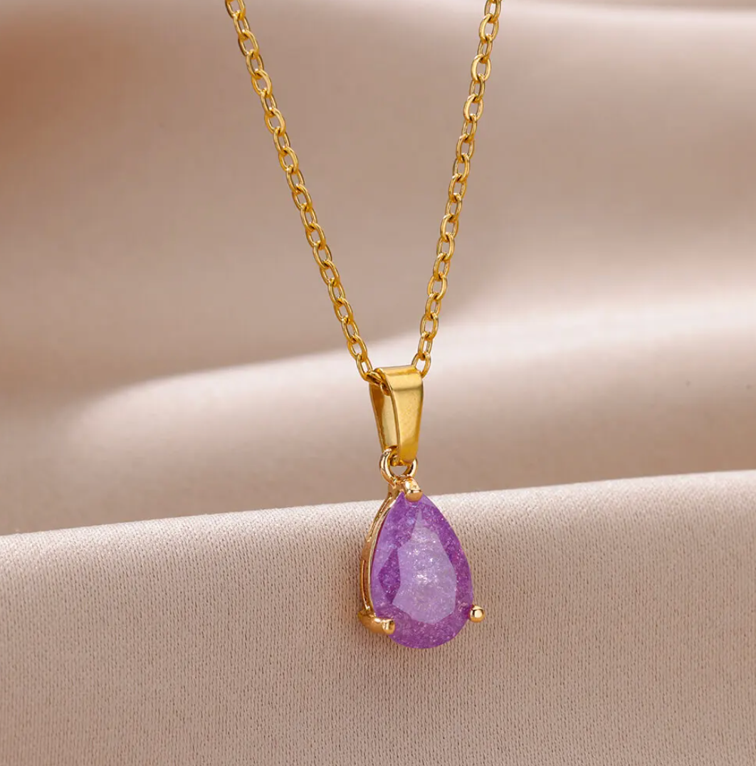 Gold-tone Amethyst Zodiac Stone Necklace