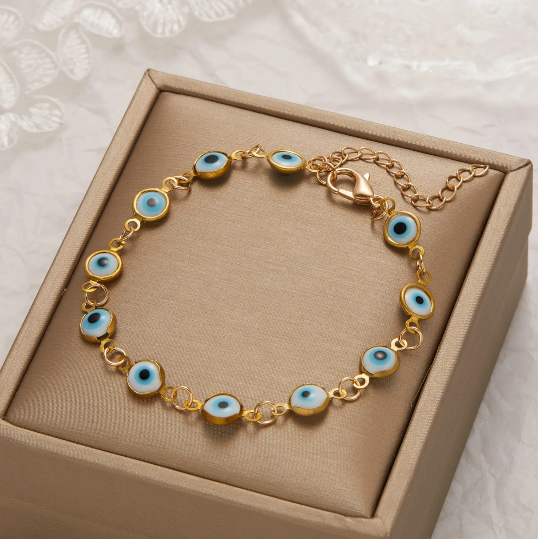 Gold-tone Blue-Green Evil Eye Bracelet