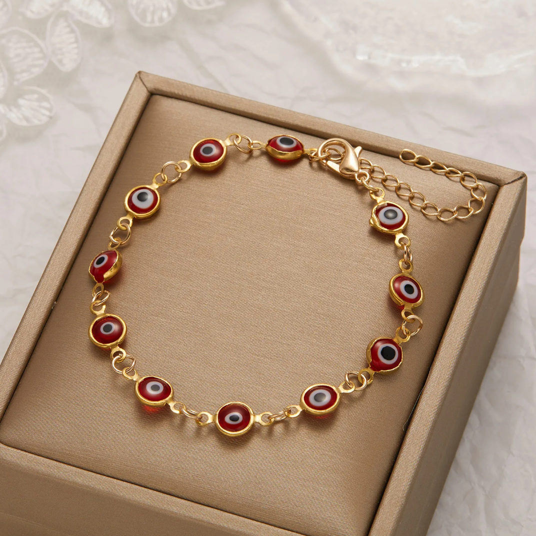 Gold-tone Red Evil Eye Bracelet