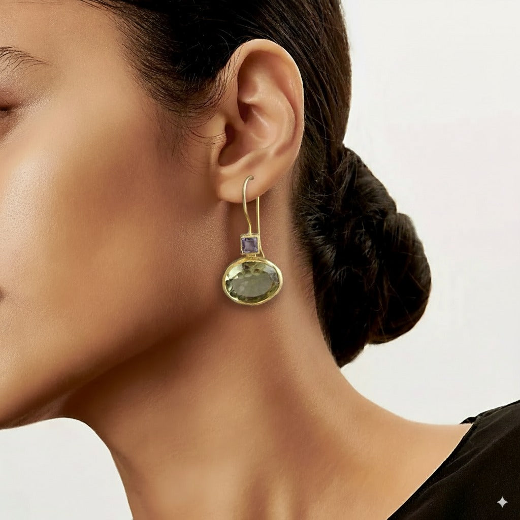 Vintage Gold-tone Green Crystal Earrings