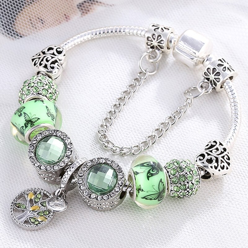 Silver-tone and Green Crystal Bracelet