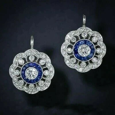 Vintage Blue Cubic Zirconia Mandala Earrings