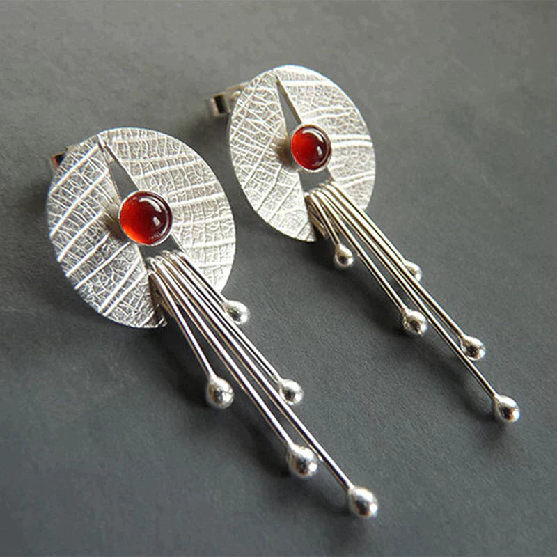 Hollow Red Stone Dangle Earrings