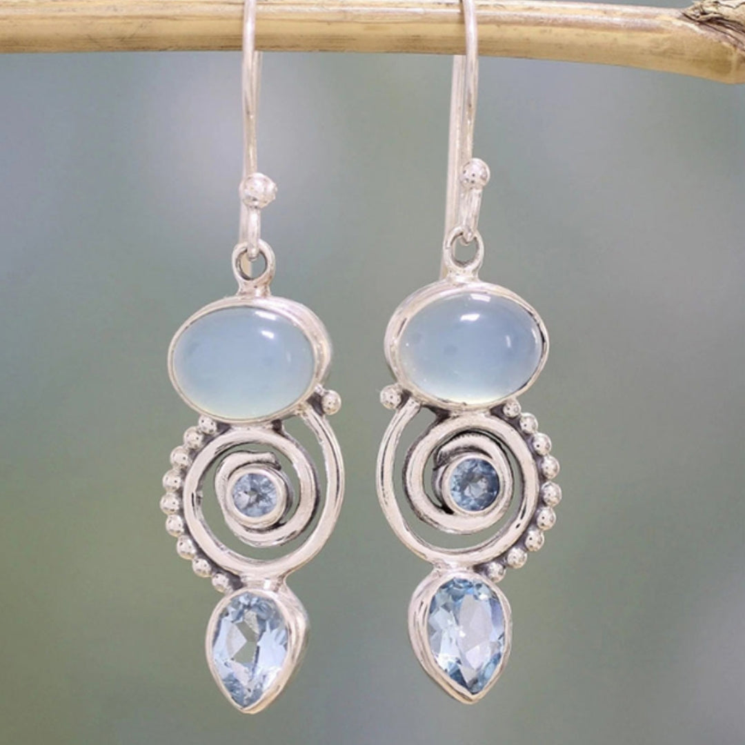 Vintage Silver-tone Milky Stone Earrings
