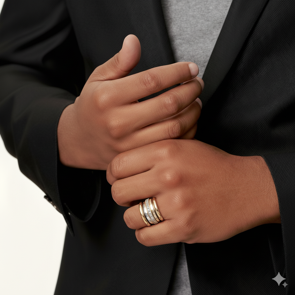 Vintage Golden and Silver-Tone Chunky Ring