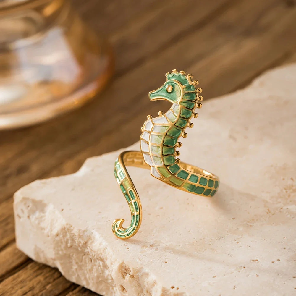 Adjustable Bohemian Style Seahorse Ring