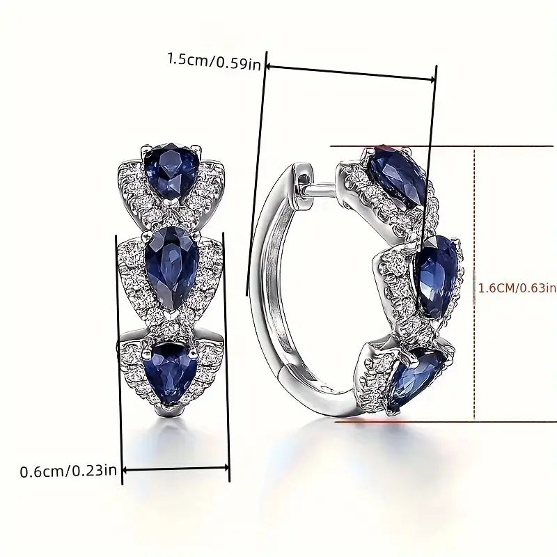 Royal Blue Accent Blason Earrings | White Gold-tone