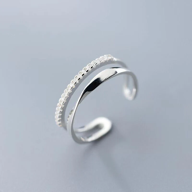 Silver color Adjustable Cubic Zirconia Ring