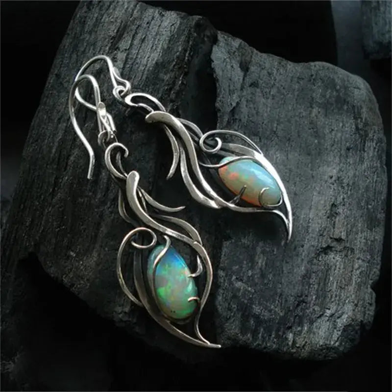 Vintage Silver-tone blue Iridescent earrings
