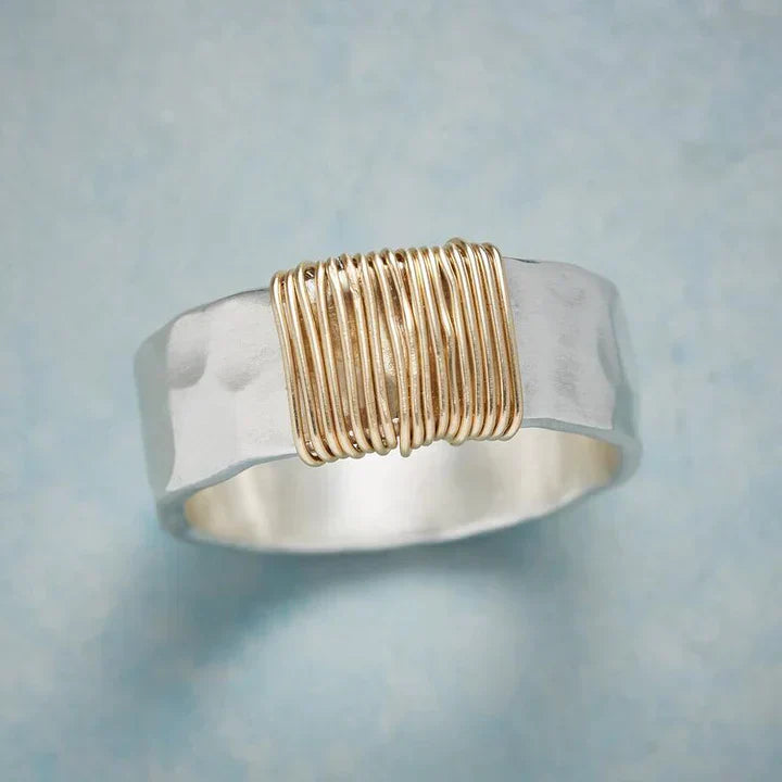 Vintage Silver color Golden Thread Ring