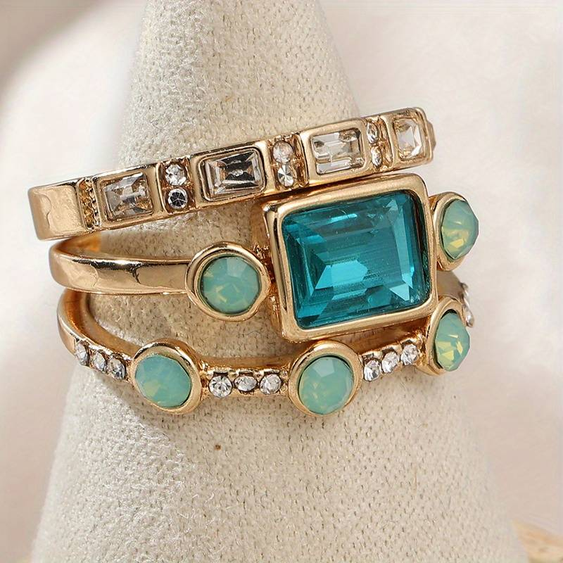Vintage Silver-tone Blue Crystal Ring