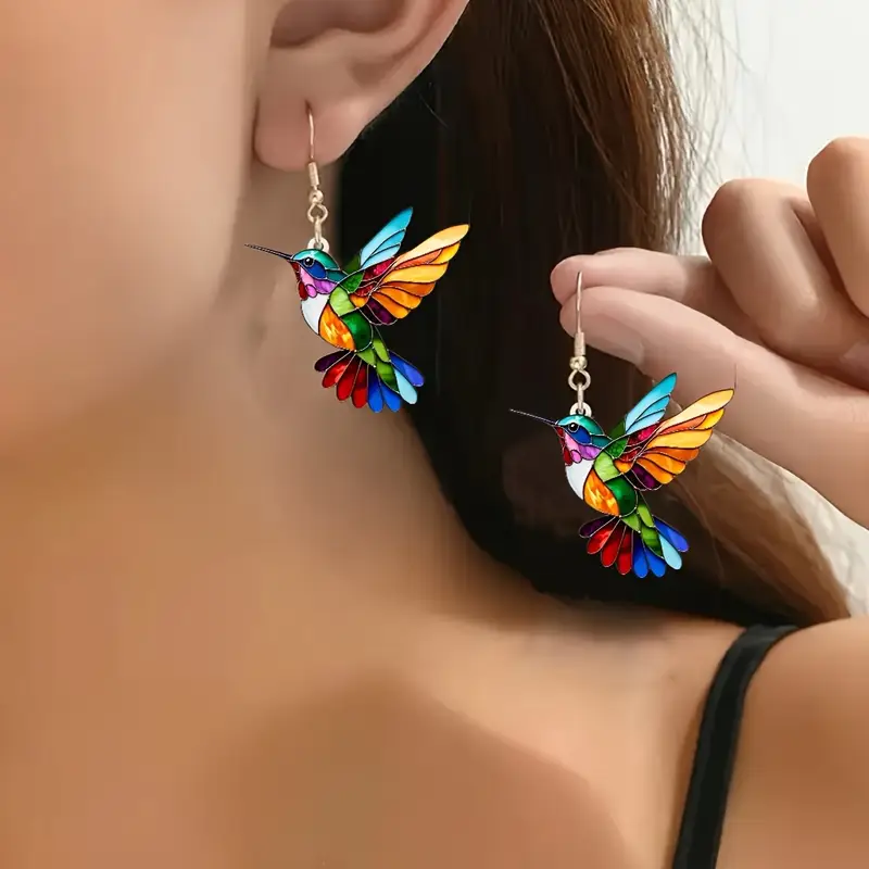 Colourful hummingbird earrings