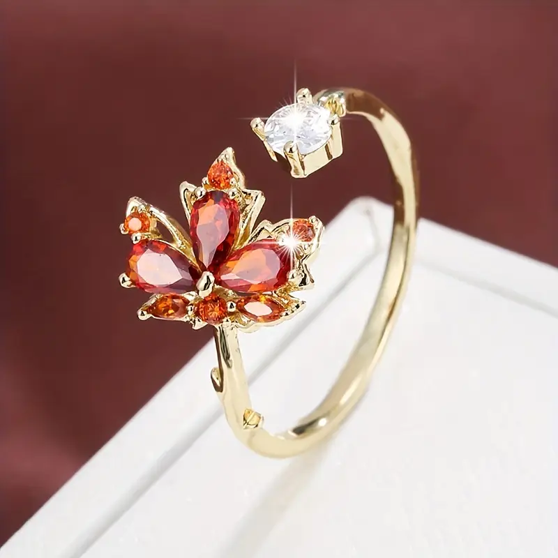 Crystal leaf open ring