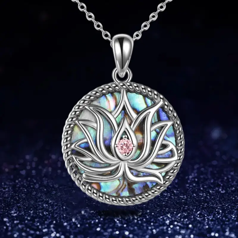 Silver-tone colourful lotus necklace