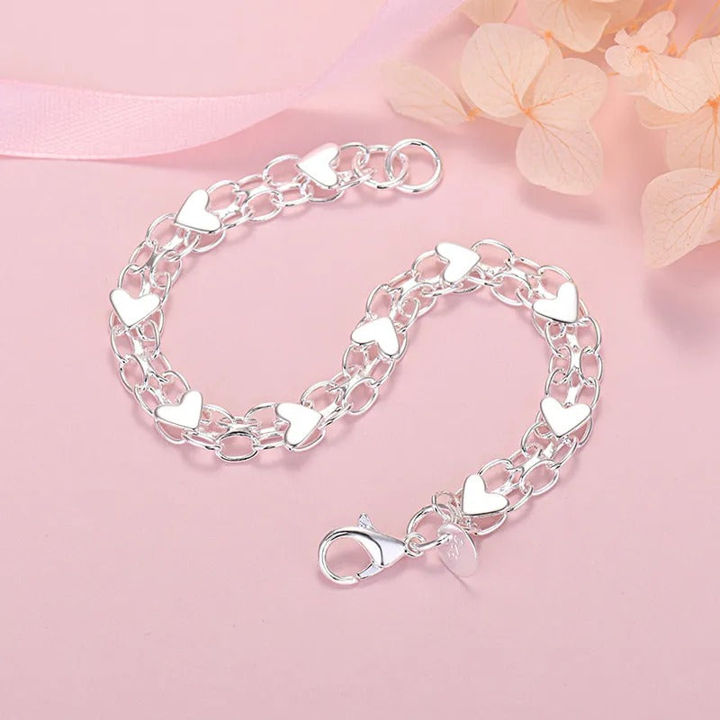 Silver-tone Chain and Heart Bracelet