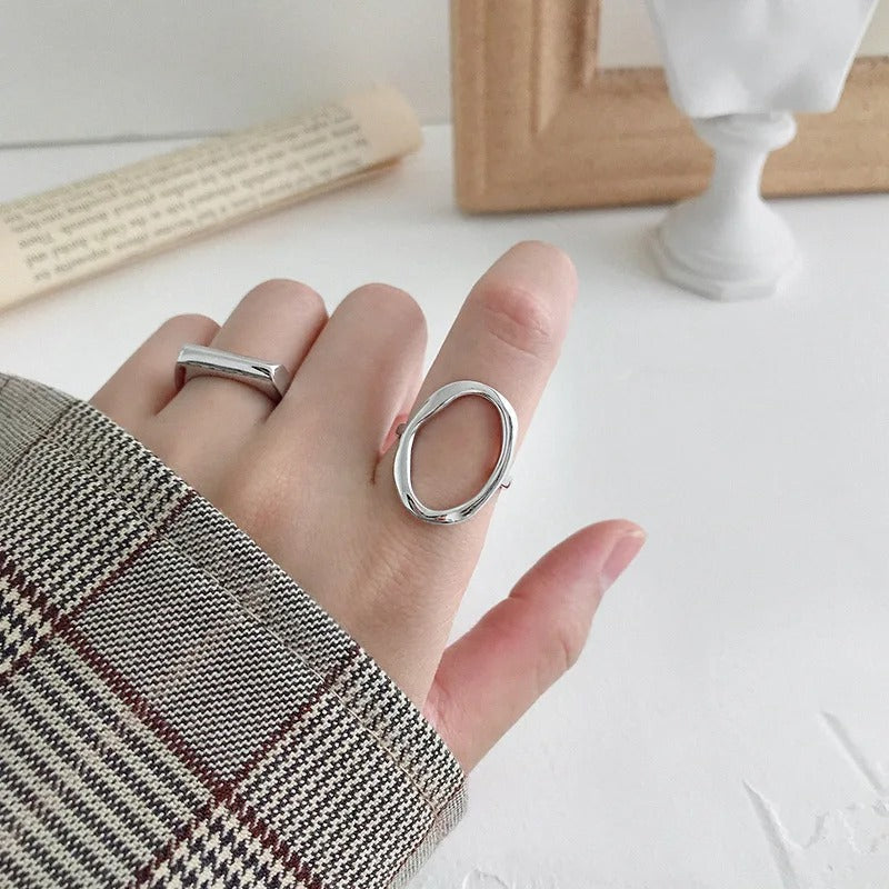 Adjustable Silver-tone Irregular Sphere Ring