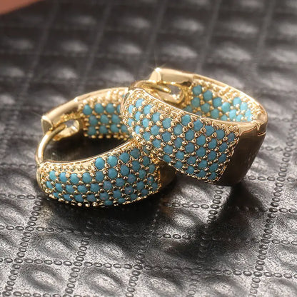 Gold-tone Blue-Green Bead Hoop Earrings | Gold-tone