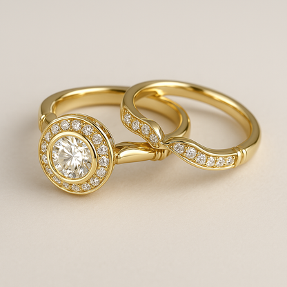 Pack of vintage golden and cubic zirconia rings