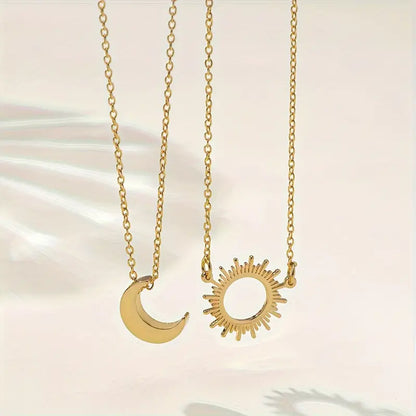 Set of 2 Necklaces with Sun and Moon Pendants - Vintage and Minimalist Style