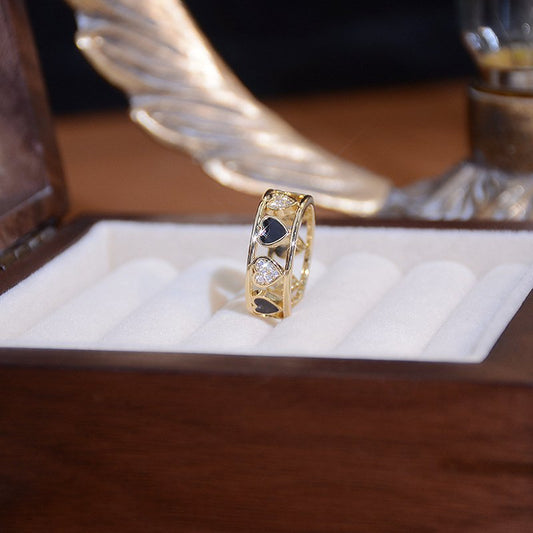 Double-Set Cubic Zirconia Open Heart Ring