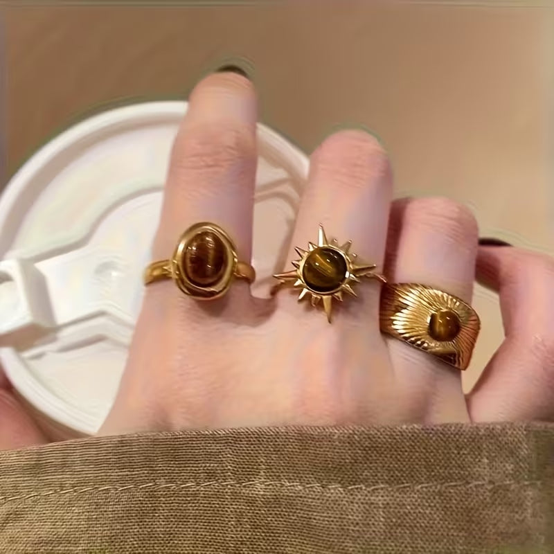 Set x 6 tiger's eye stone rings