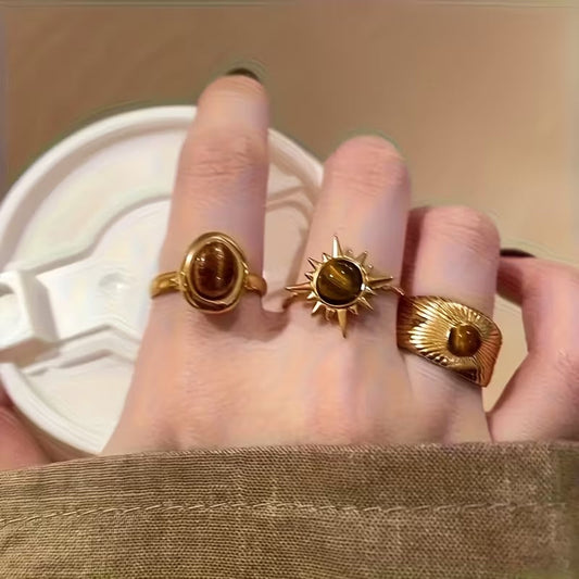 Set x 6 tiger's eye stone rings