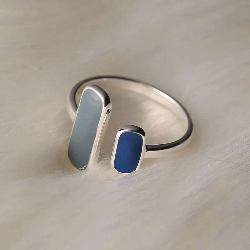 Silver-tone Adjustable Blue Accent Ring