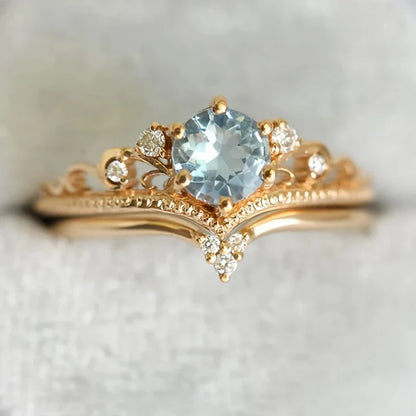 Gold-tone Blue Princess Cubic Zirconia Ring