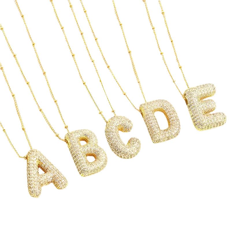 Bubble Letter Initial Necklace Set | Gold-tone