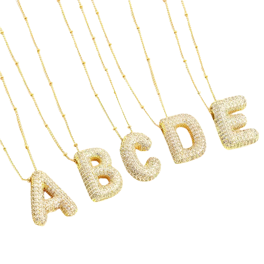 Bubble Letter Initial Necklace Set | Gold-tone