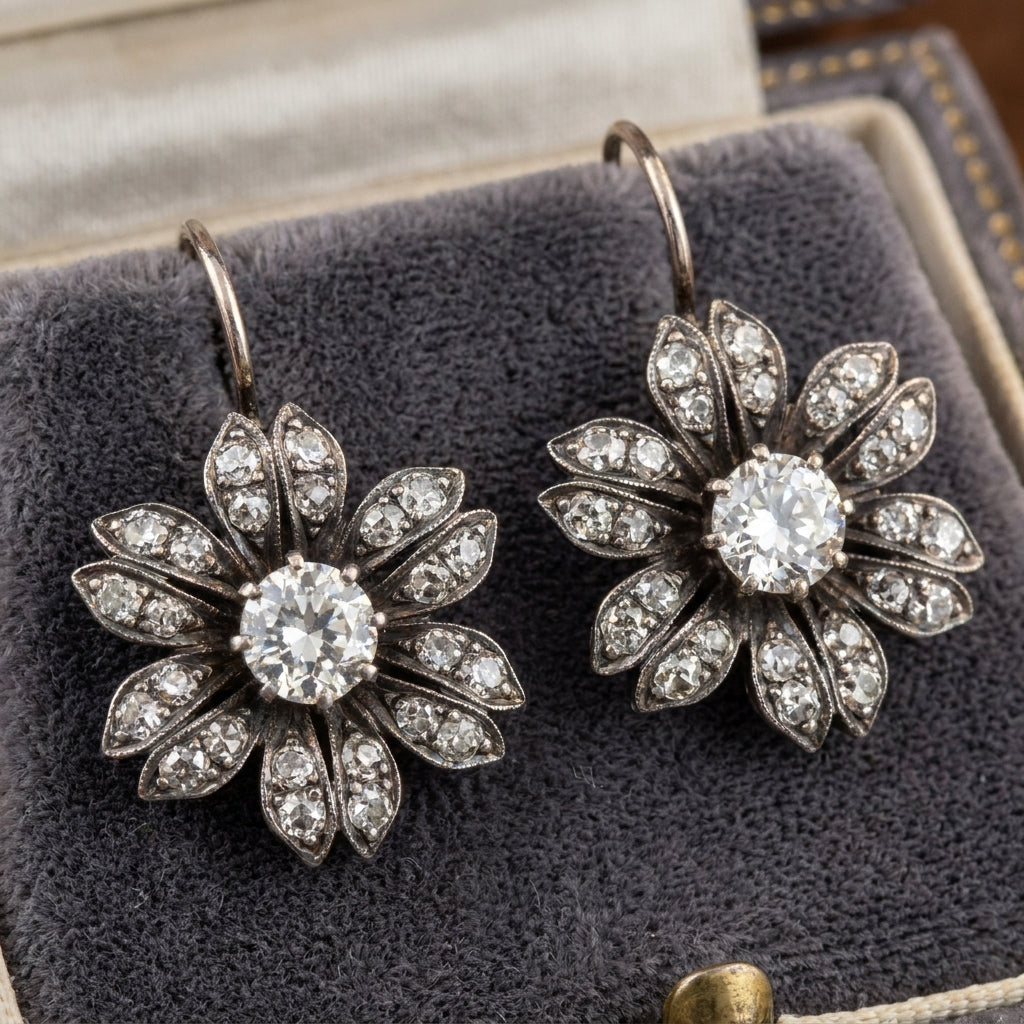 Vintage Crystal Flower Earrings