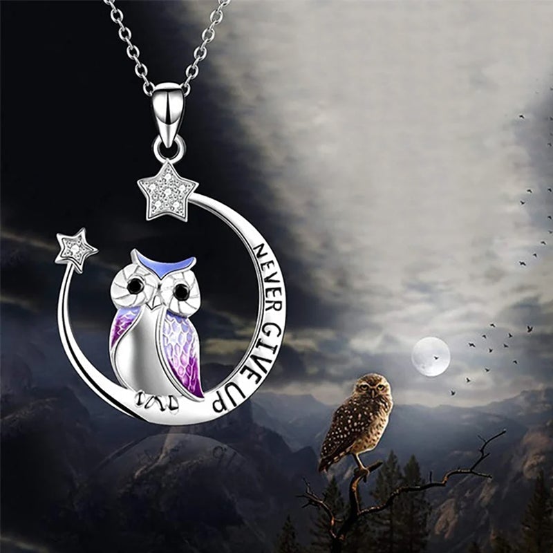 Moon Owl Necklace - Never Give Up