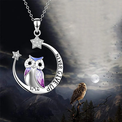 Moon Owl Necklace - Never Give Up