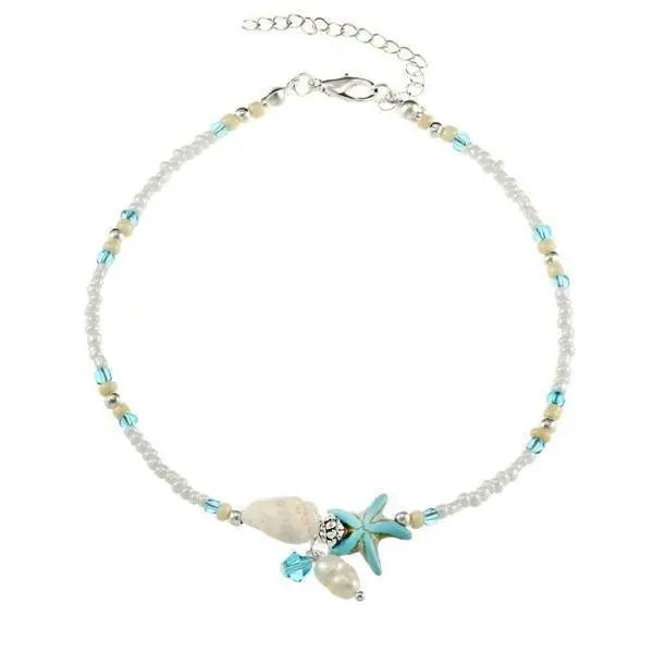 Star and Shell Anklet with Accent Beads