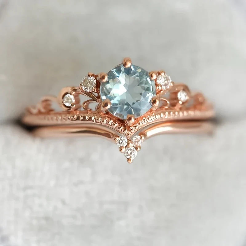 Gold-tone Blue Princess Cubic Zirconia Ring