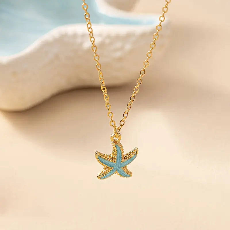 Gold-tone Ocean Blue Starfish Necklace