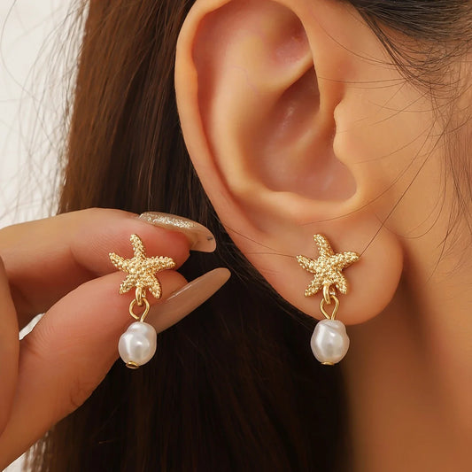 Elegant Starfish with Bead Tassel Earrings