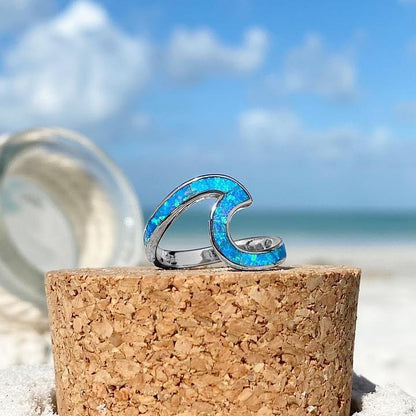 Silver-tone and Iridescent Ocean Wave Ring
