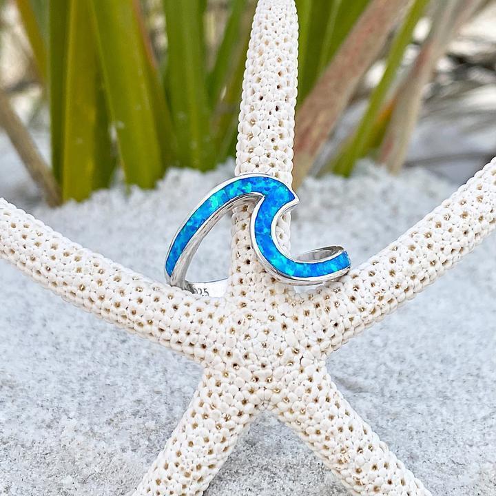 Silver-tone and Iridescent Ocean Wave Ring