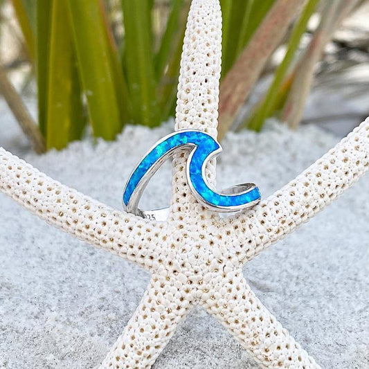 Silver-tone and Iridescent Ocean Wave Ring